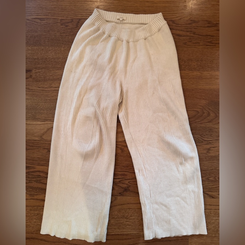 Cream Ribbed Lounge Pants
